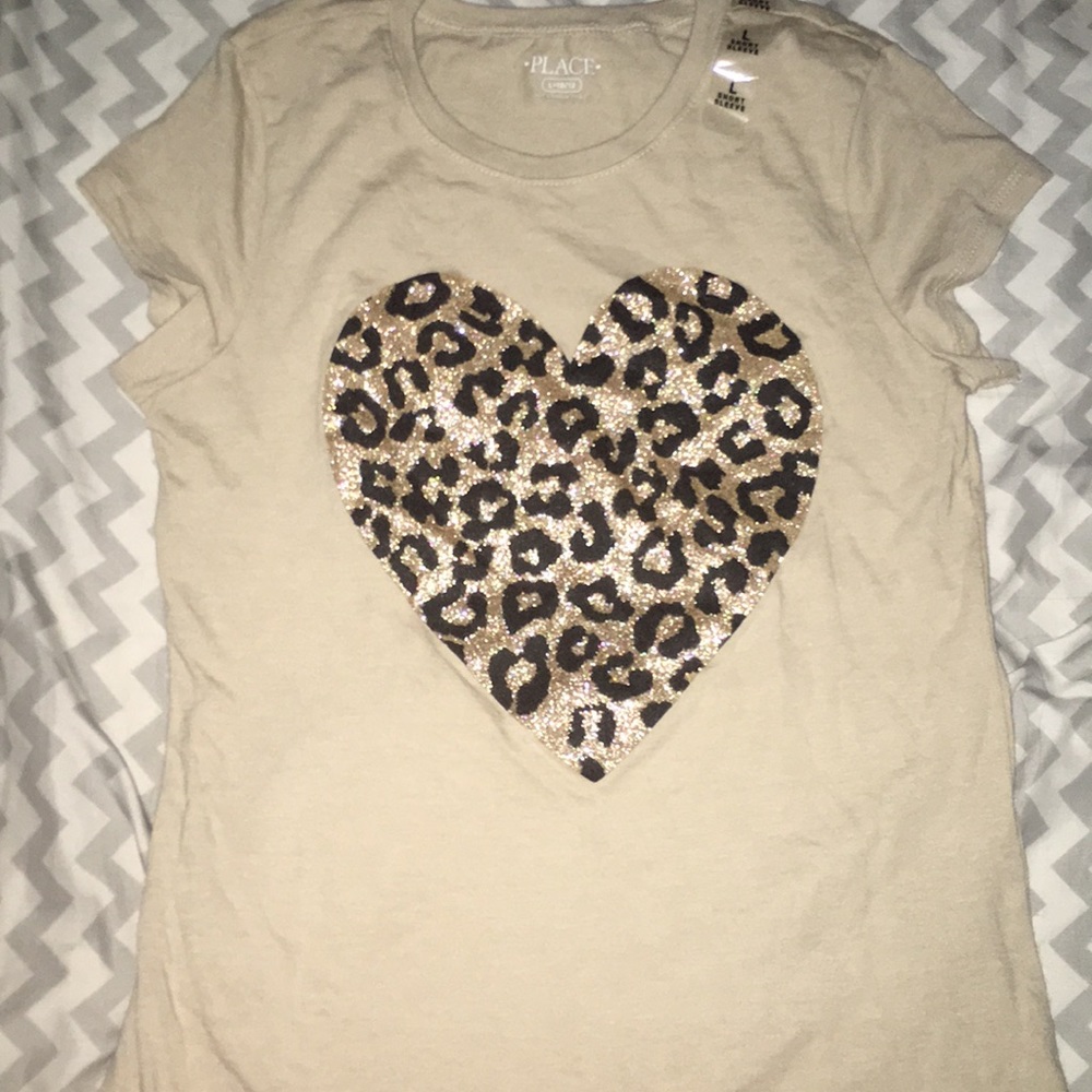 tan shirt with a heart cheetah designing